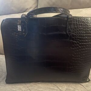 Beis croc Black Croc-Embossed Leather Brief Bag - Brand: